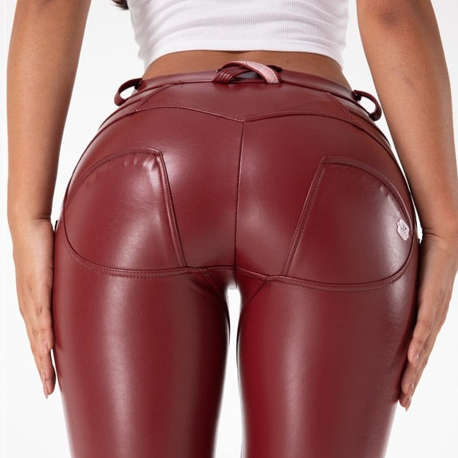 Cheeky Burgundy PU Faux Leather Butt Lift Pants - Model Mannequin