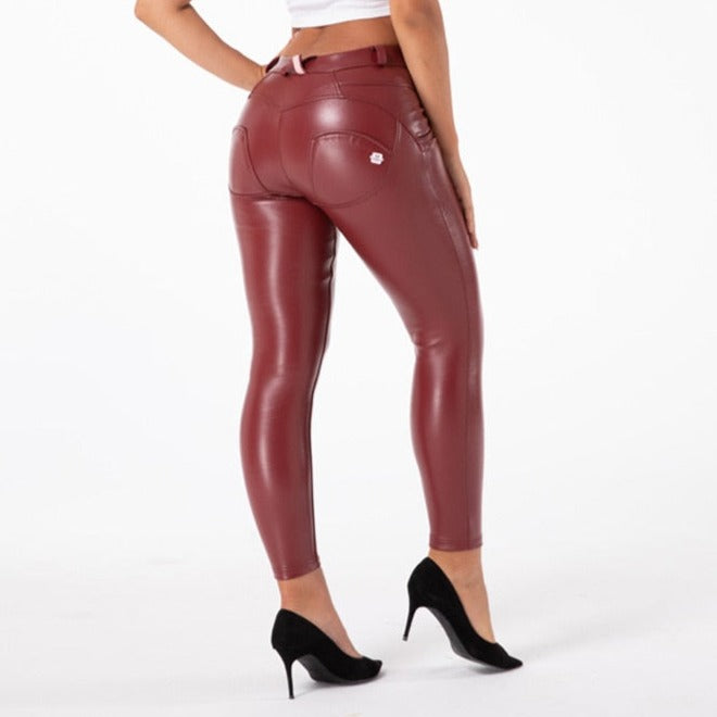 Cheeky Burgundy PU Faux Leather Butt Lift Pants - Model Mannequin