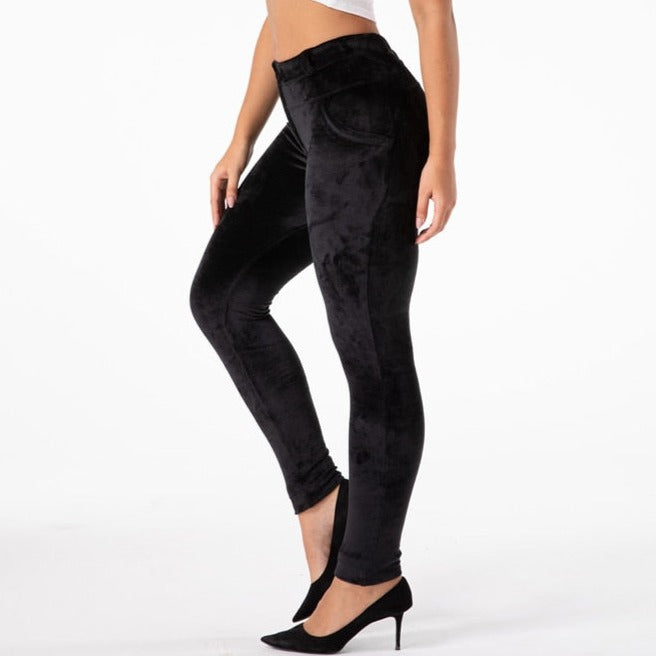 Plus Size Black Velvet Contrast Stripe Leggings | Yours Clothing