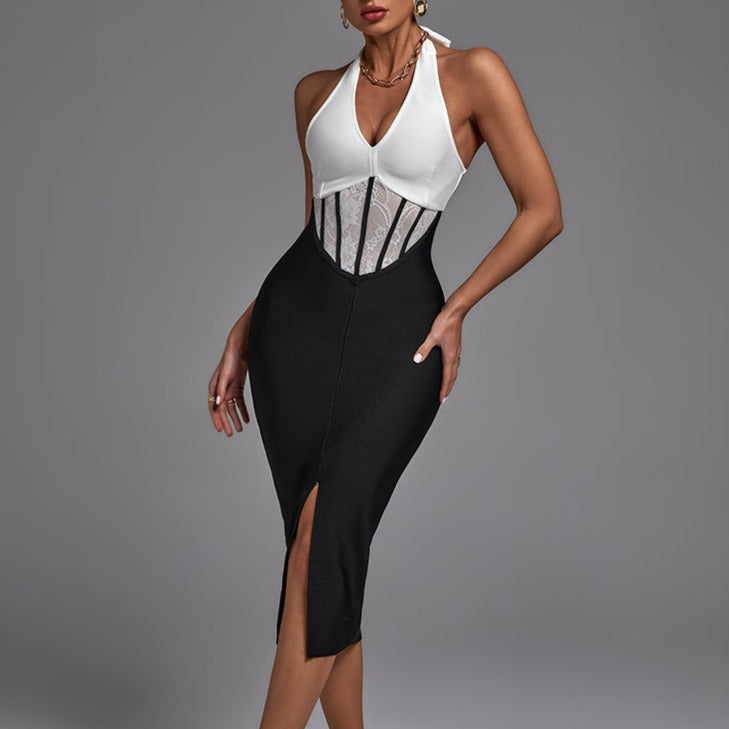 Francine - Black & White Lace Bodice Bandage Dress - Model Mannequin