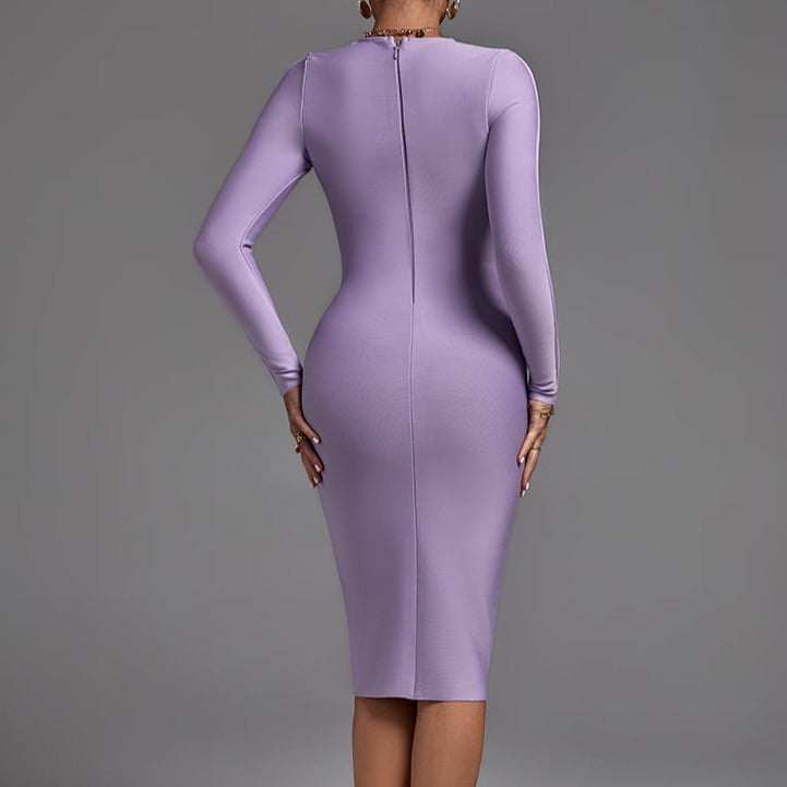 Eliana - Lilac Long Sleeve Bandage Dress - Model Mannequin